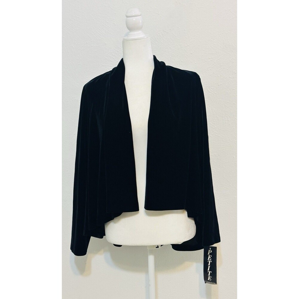 NWT Alex Evenings Size PL Vintage Black Velvet Open Front Cardigan Occasion